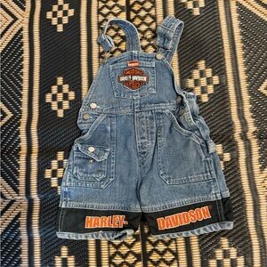 Harley-Davidson Kids Blue Denim Overalls with Orange Accents size 2T